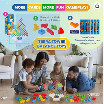 32pcs Tetra Tower Game - Team Tower Game for Kids & Adults - Tetra Tower Stacking Game Improves Dexterity and Promotes Thinking - Perfect for Family Game Night and Parties, Tetris Tower Game Balance